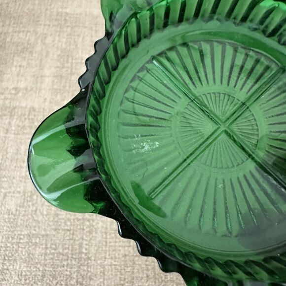 Anchor Hocking Forest Green Queen Mary Glass Ashtray / Coaster Vintage - Picture 6 of 8
